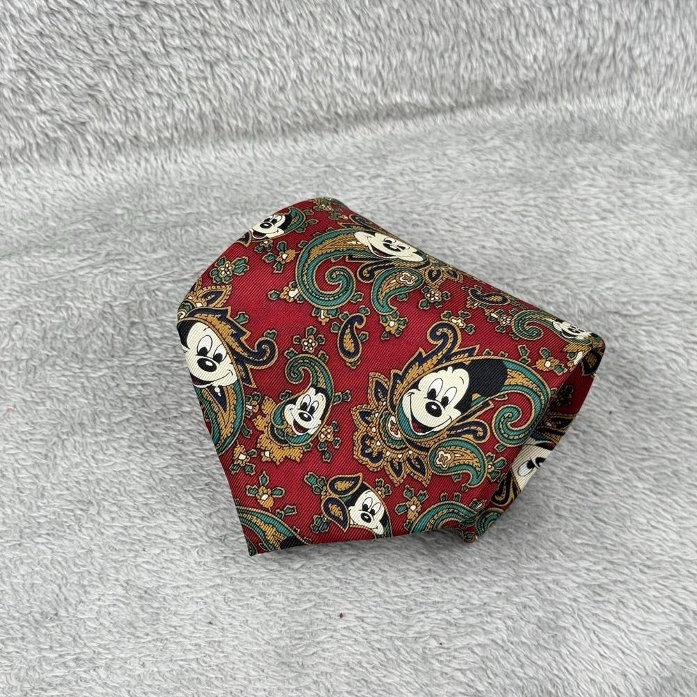Balancine x The Tie Works Mickey Mouse Neck Tie Maroon Paisley Silk Disney VTG